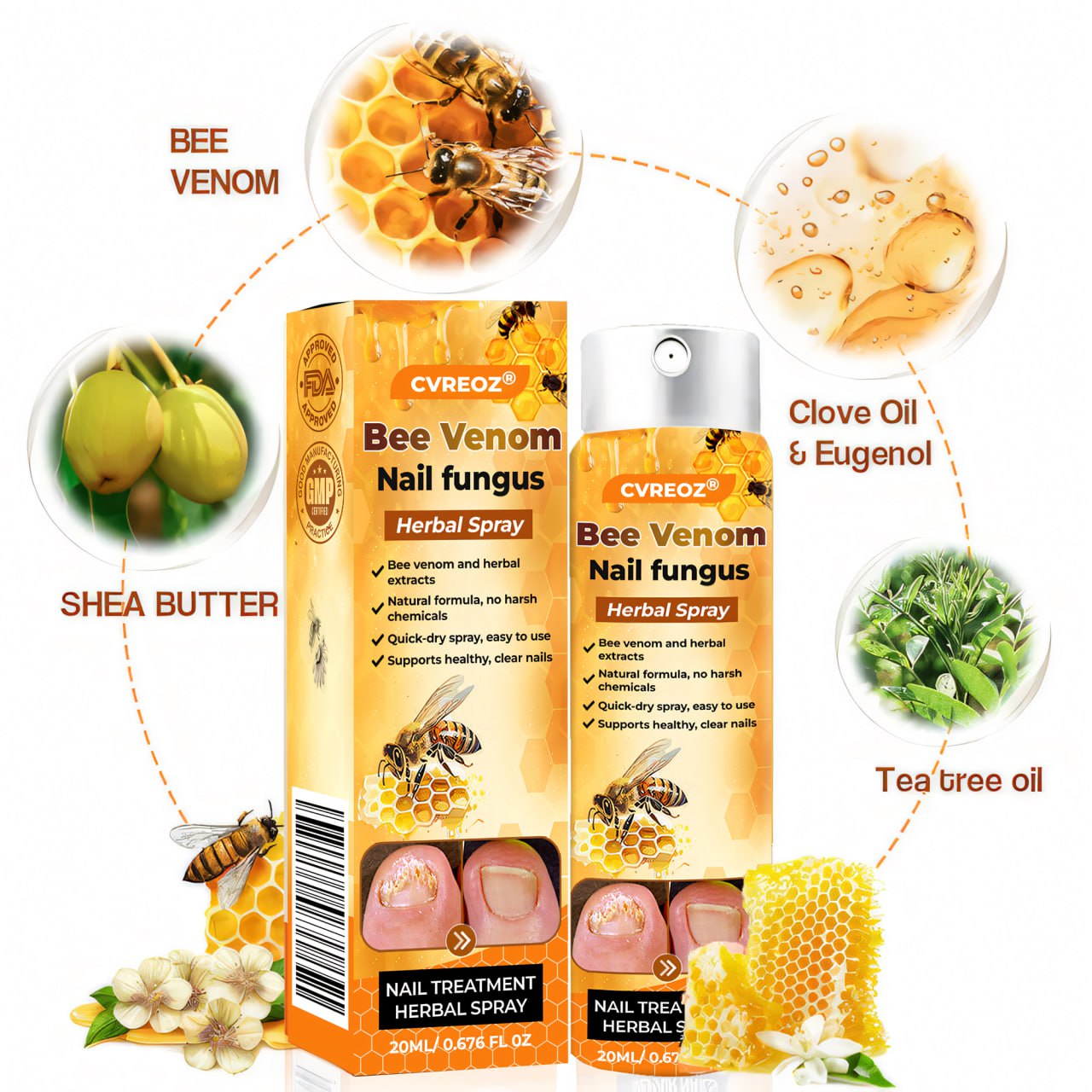 💥 2025 Limited 60% OFF ️⏳ Crveoz® Bee Venom Nail Fungus Herbal Spray
